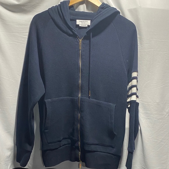 Thom Browne Other - Thom Browne Dark Blue Hoodie with White Stripes